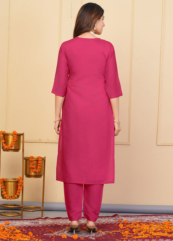 3 Pc Pink Readymade Viscose Suit Set