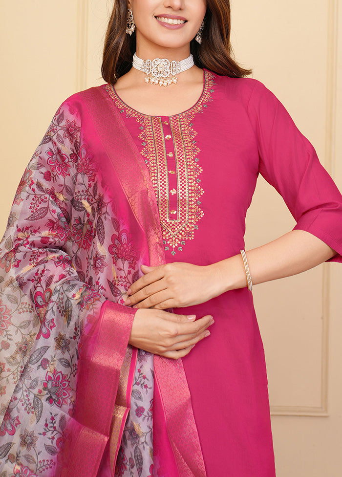 3 Pc Pink Readymade Viscose Suit Set