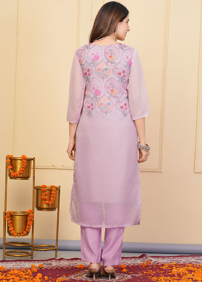 3 Pc Purple Readymade Silk Suit Set