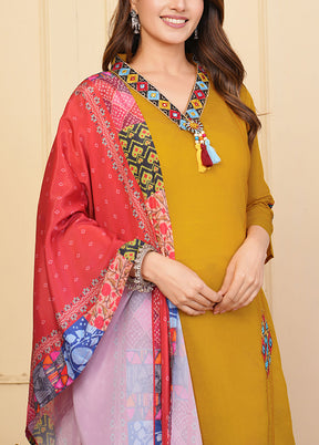 3 Pc Mustard Readymade Viscose Suit Set