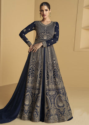 3 Pc Blue Semi Stitched Georgette Suit Set