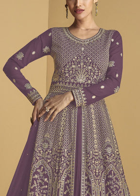 3 Pc Mauve Semi Stitched Georgette Suit Set