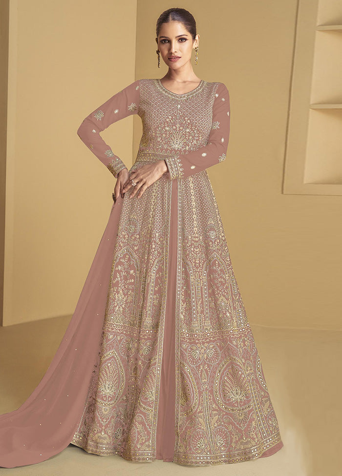 3 Pc Peach Semi Stitched Georgette Suit Set