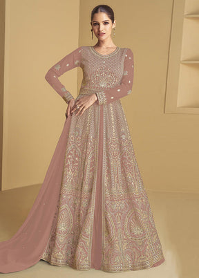 3 Pc Peach Semi Stitched Georgette Suit Set