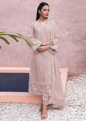 3 Pc Beige Semi Stitched Georgette Suit Set