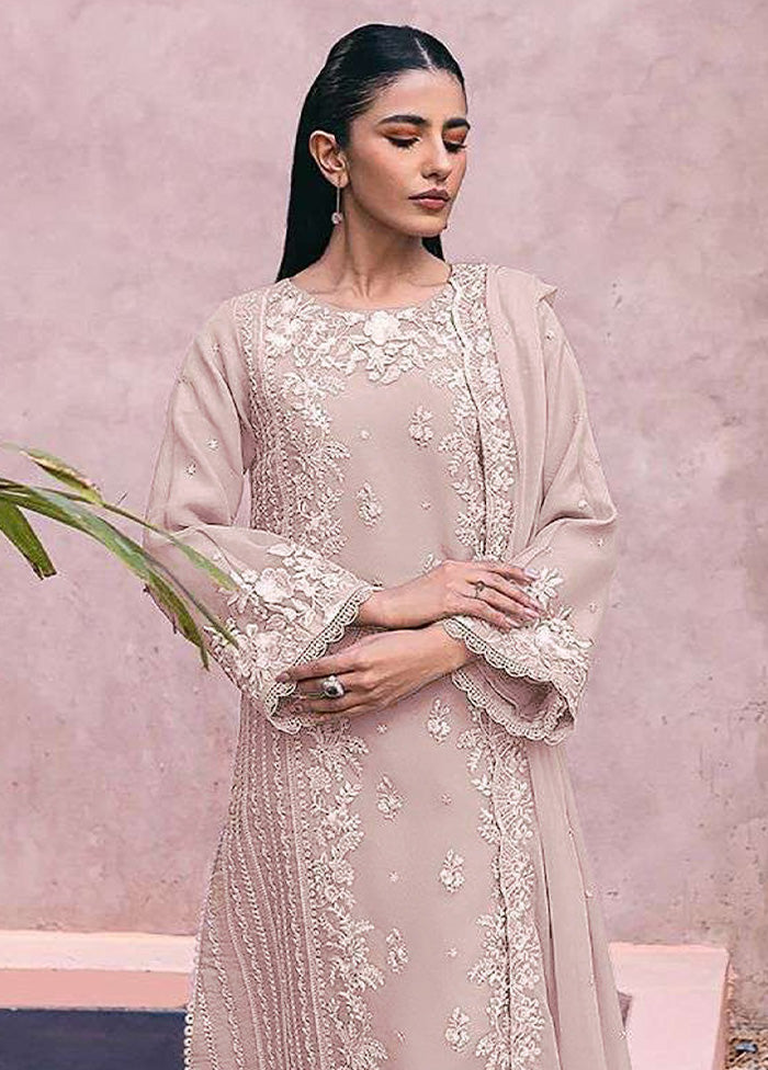 3 Pc Beige Semi Stitched Georgette Suit Set