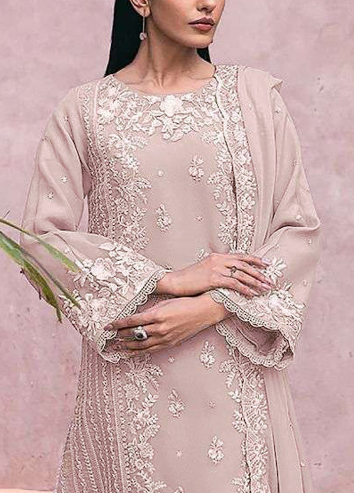 3 Pc Beige Semi Stitched Georgette Suit Set