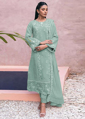 3 Pc Sea Green Semi Stitched Georgette Suit Set