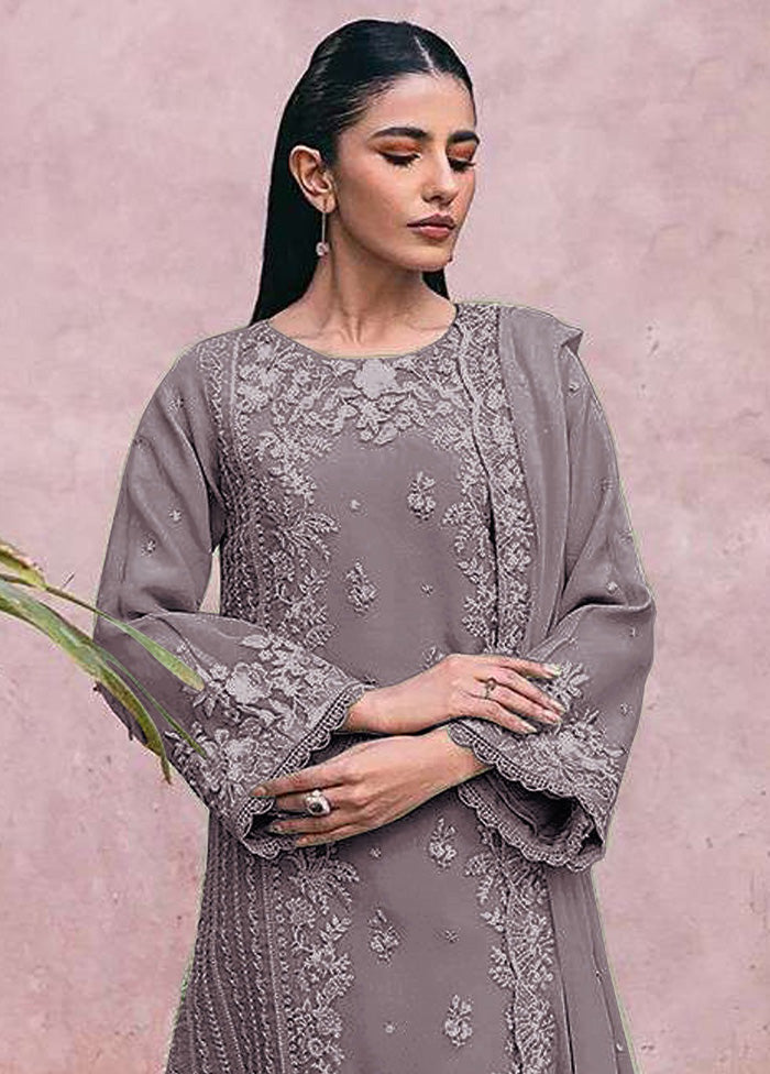 3 Pc Mauve Semi Stitched Georgette Suit Set