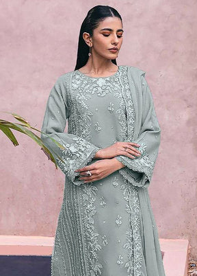 3 Pc Grey Semi Stitched Georgette Suit Set