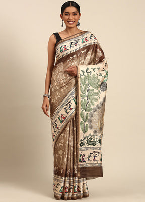 Brown Cotton Saree With Blouse Piece