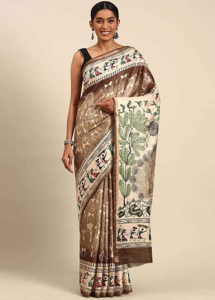 Brown Cotton Saree With Blouse Piece