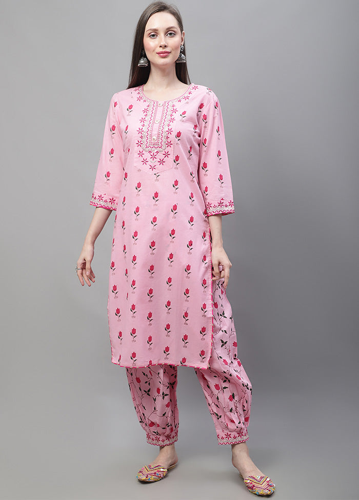 3 Pc Pink Readymade Cotton Suit Set