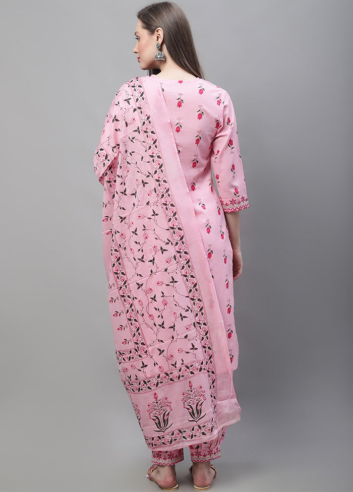 3 Pc Pink Readymade Cotton Suit Set