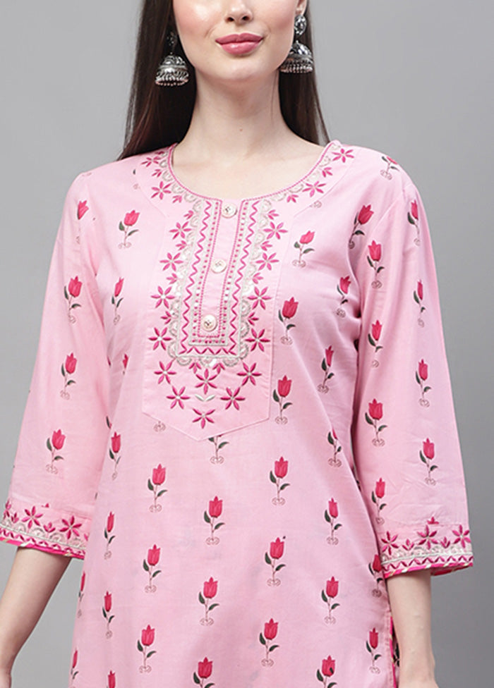 3 Pc Pink Readymade Cotton Suit Set