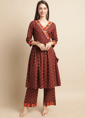 3 Pc Maroon Readymade Cotton Suit Set