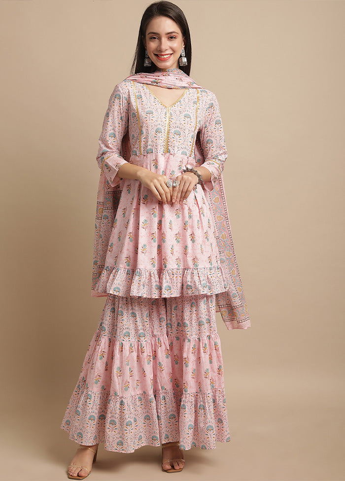 3 Pc Pink Readymade Cotton Suit Set