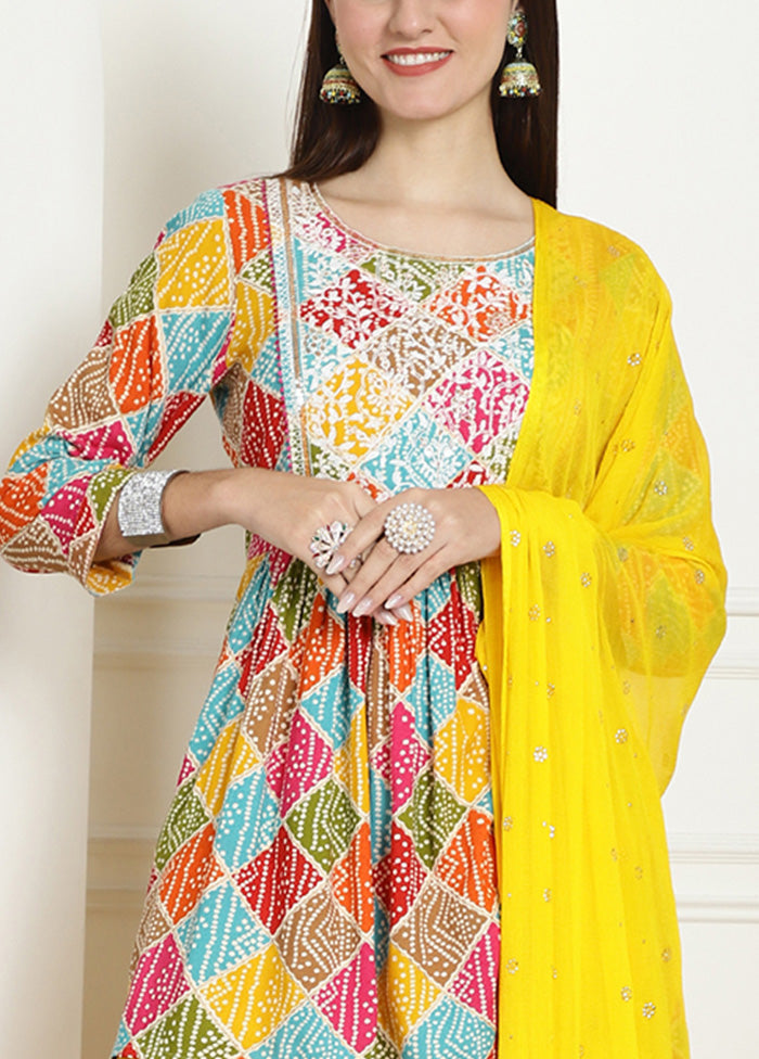 3 Pc Multicolor Readymade Rayon Suit Set