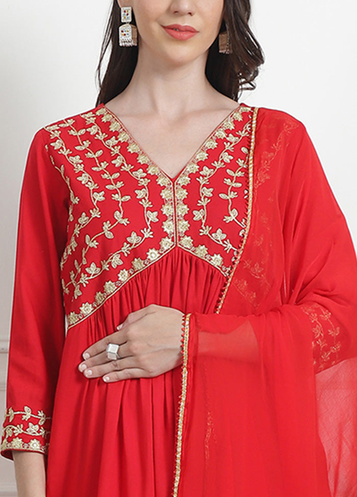 3 Pc Red Readymade Rayon Suit Set