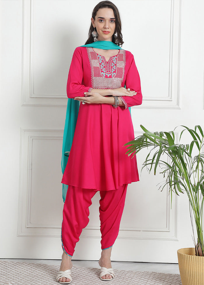 3 Pc Pink Readymade Rayon Suit Set