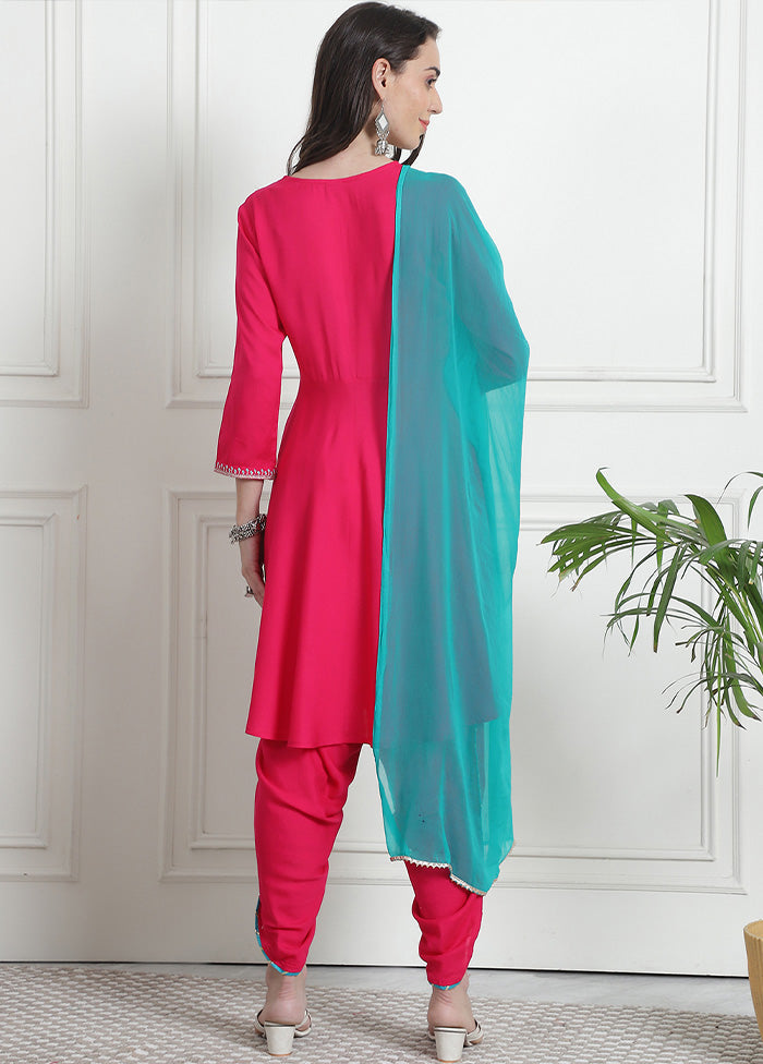 3 Pc Pink Readymade Rayon Suit Set