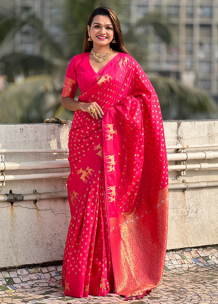 Pink Spun Silk Saree With Blouse Piece