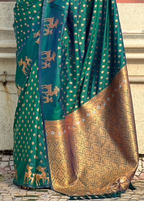 Rama Spun Silk Saree With Blouse Piece