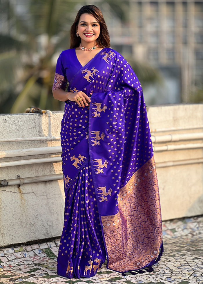 Voilet Spun Silk Saree With Blouse Piece