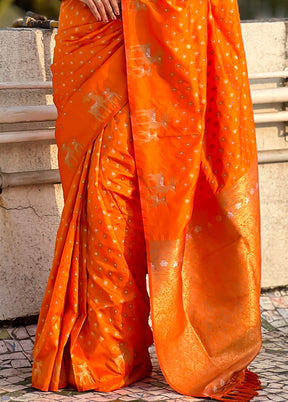 Orange Spun Silk Saree With Blouse Piece