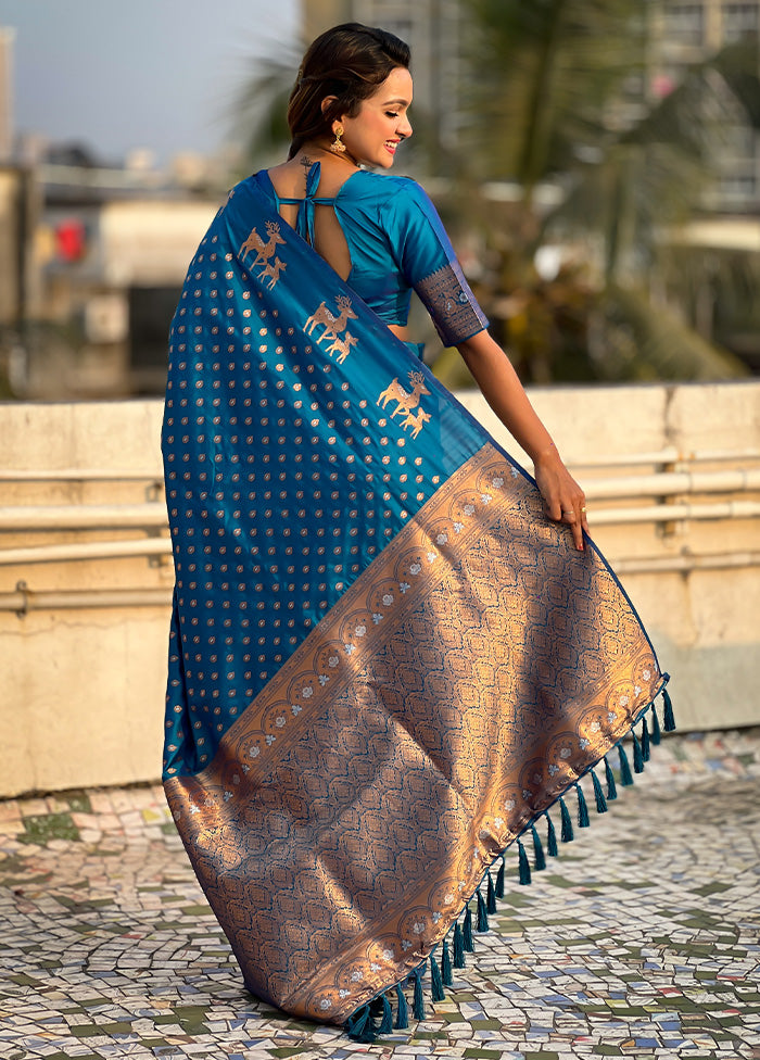 Blue Spun Silk Saree With Blouse Piece