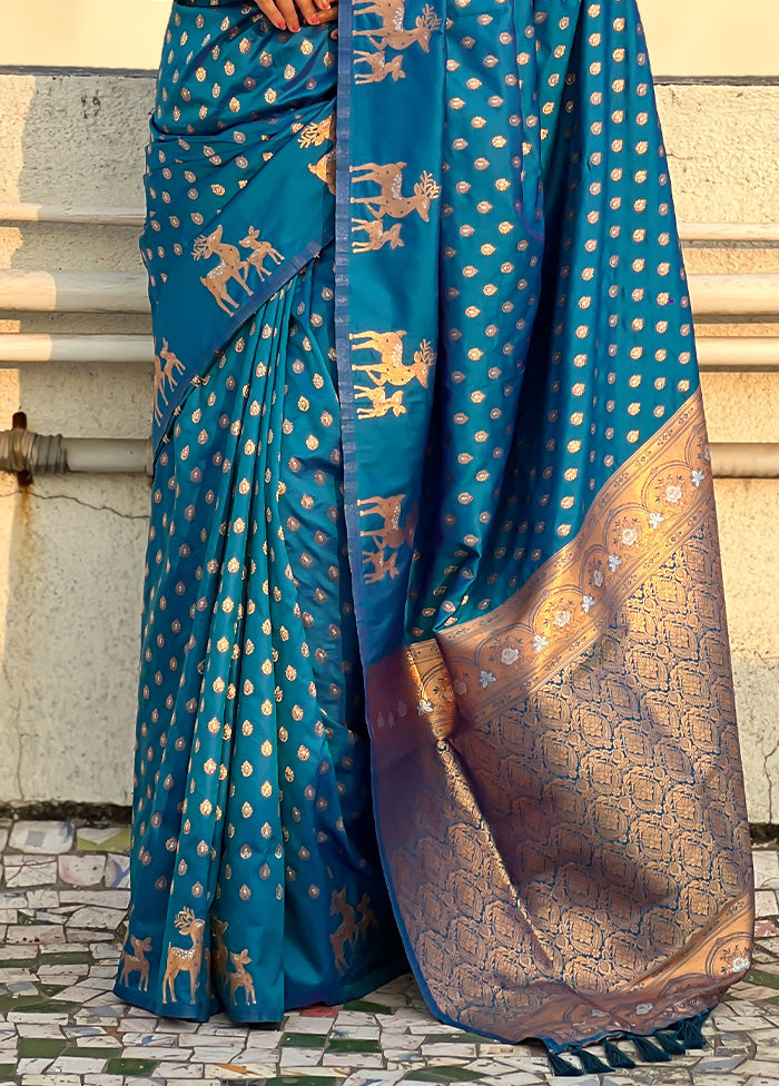 Blue Spun Silk Saree With Blouse Piece