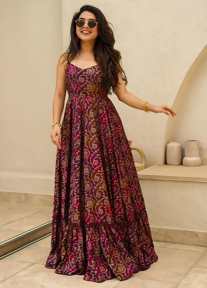 Wine Readymade Rayon Indian Dress