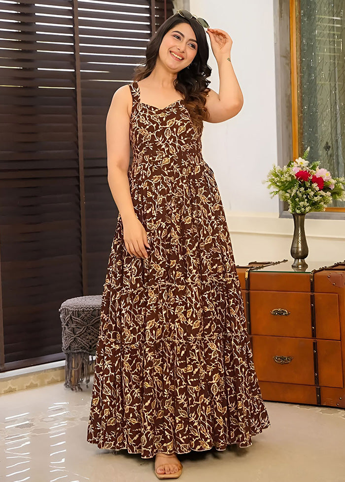 Brown Readymade Rayon Indian Dress