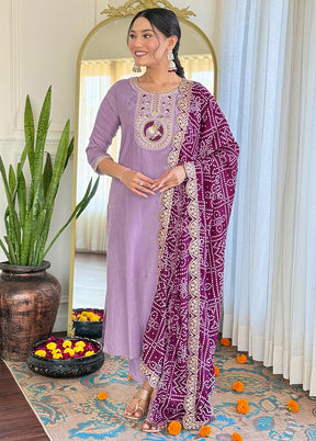 3 Pc Lavender Readymade Viscose Suit Set