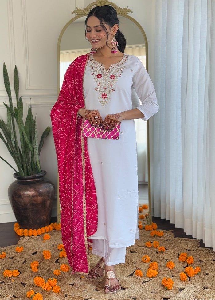 3 Pc White Readymade Viscose Suit Set