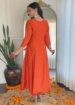 3 Pc Orange Readymade Silk Suit Set