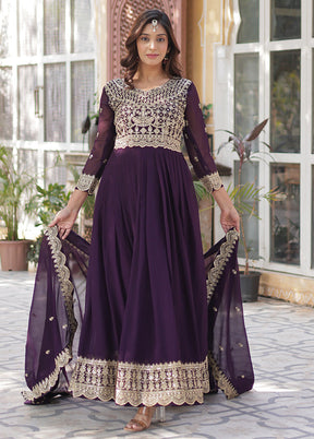 Wine Readymade Georgette Dupatta Indian Dress