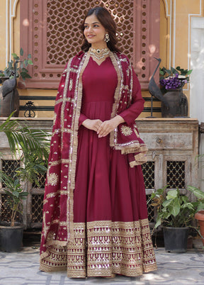 Maroon Readymade Georgette Dupatta Indian Dress