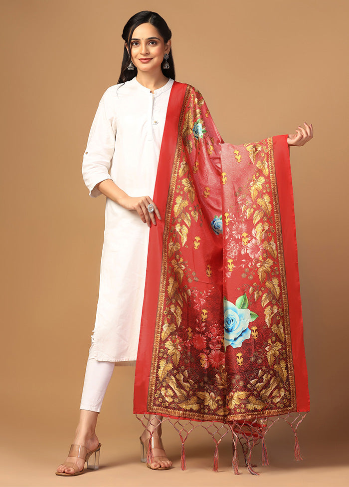 Red Art Silk Dupatta