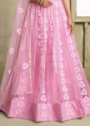 3 Pc Pink Net Semi Stitched Lehenga Set