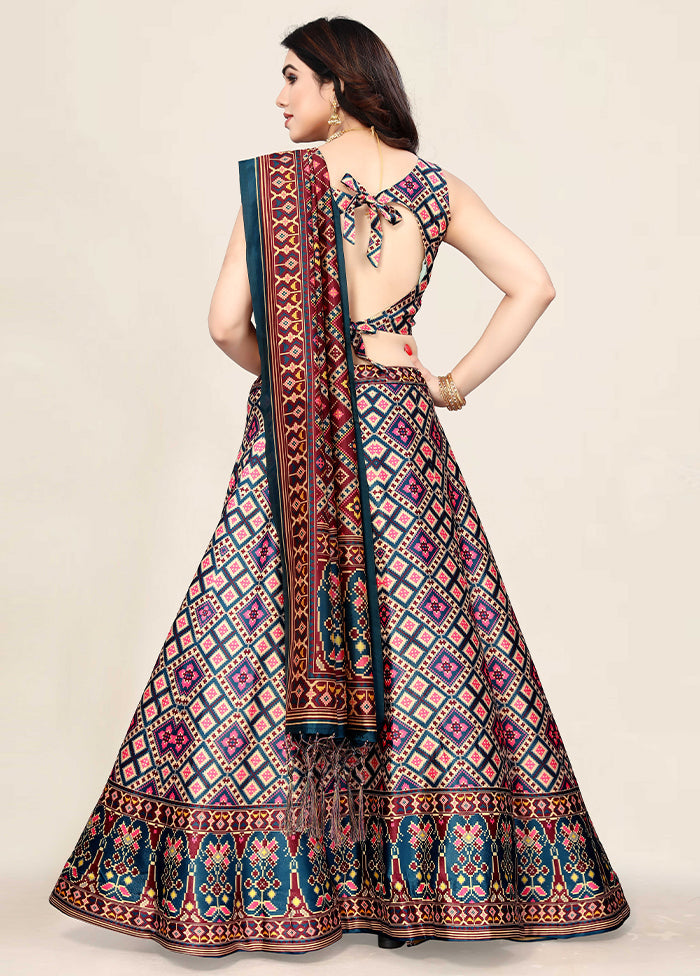 3 Pc Multicolor Silk Semi Stitched Lehenga Set