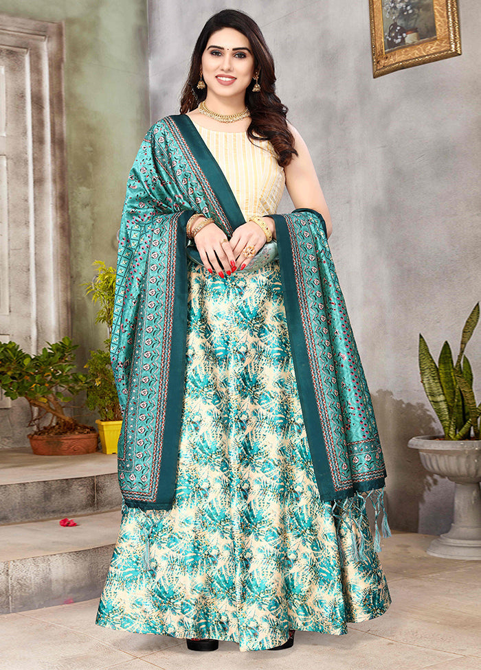 3 Pc Rama Silk Semi Stitched Lehenga Set