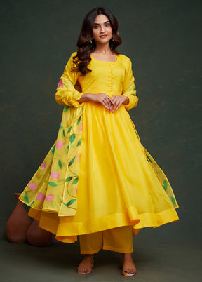 3 Pc Yellow Readymade Viscose Suit Set