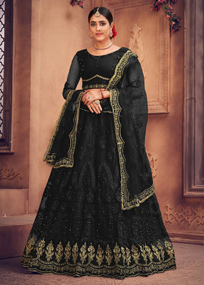 3 Pc Black Net Semi Stitched Lehenga Set