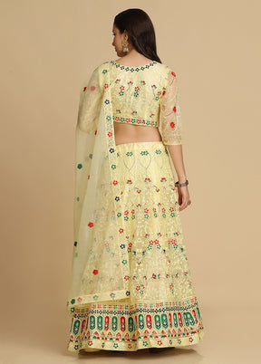 3 Pc Yellow Net Semi Stitched Lehenga Set