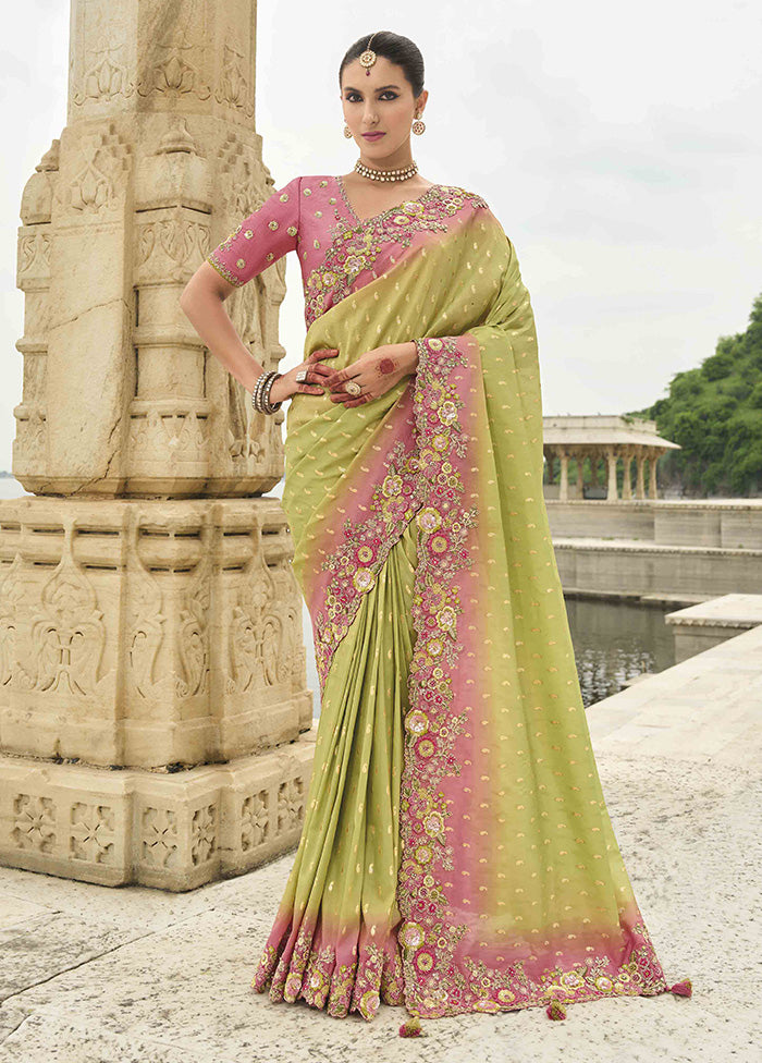 Green Spun Silk Saree With Blouse Piece