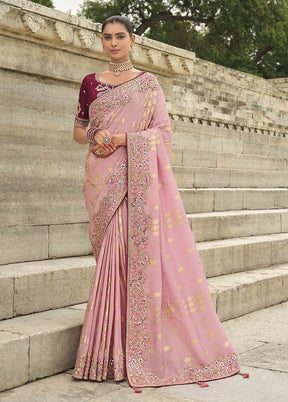 Pink Spun Silk Saree With Blouse Piece