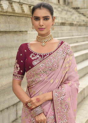 Pink Spun Silk Saree With Blouse Piece