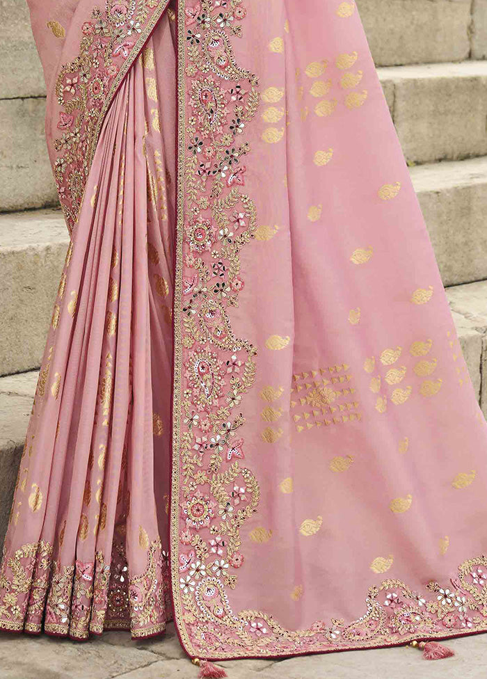 Pink Spun Silk Saree With Blouse Piece