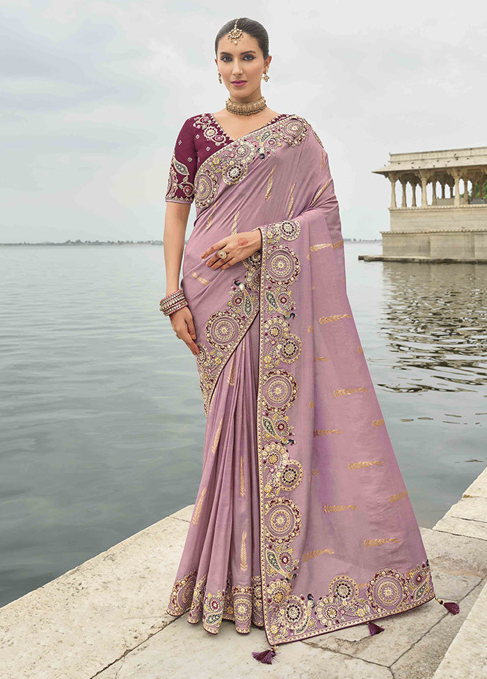 Purple Spun Silk Saree With Blouse Piece